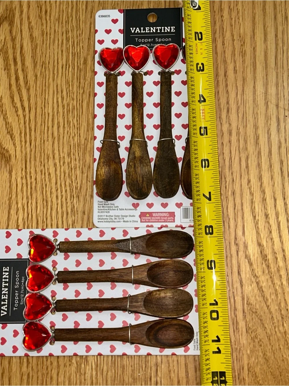 Wooden Spoon Set with Red Heart Toppers - Pack of 8